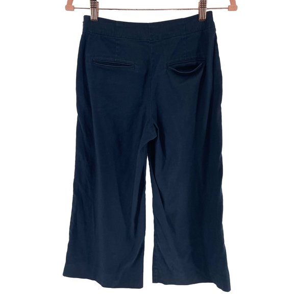 Ann Taylor Women's 0 Petite Navy Cropped Flared Pants W/ Buttons - Picture 2 of 4